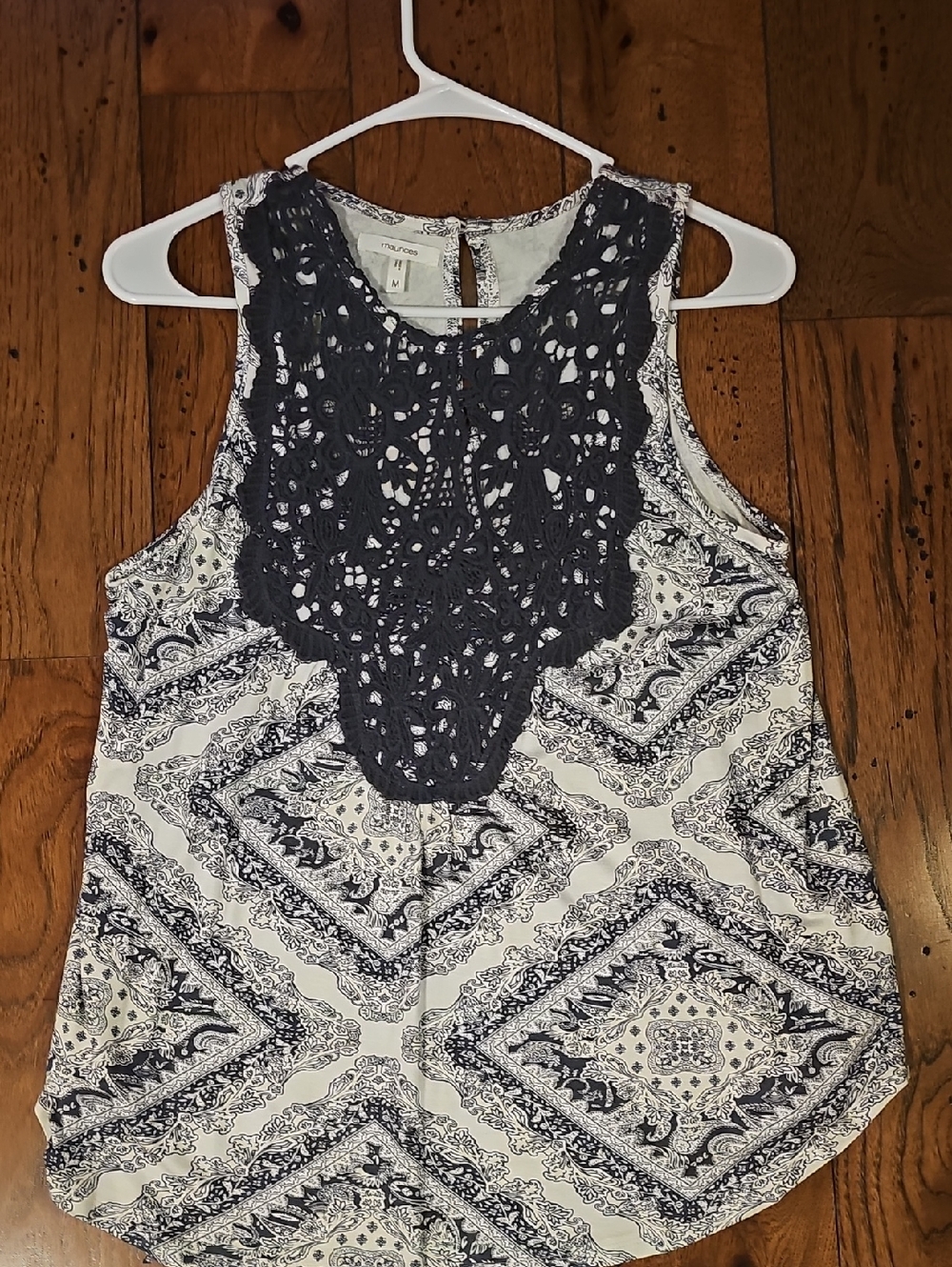 Maurices Navy Crochet Yoke Paisley Tank
